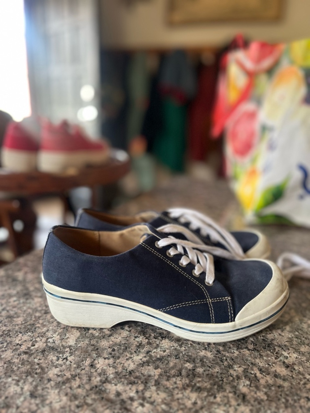 Dansko Women’s Veda Canvas Navy Platform Lace-Up Clog Sneakers Size 38